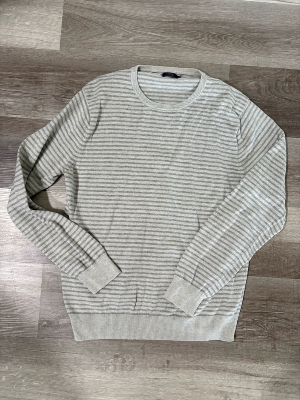 J. Crew Men’s Striped Crewneck Sweater in Light Gray & Cream